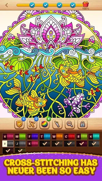 Cross Stitch Coloring Mandala (Кроссстиль раскрашивание мандала)  [МОД Unlimited Money] Screenshot 2